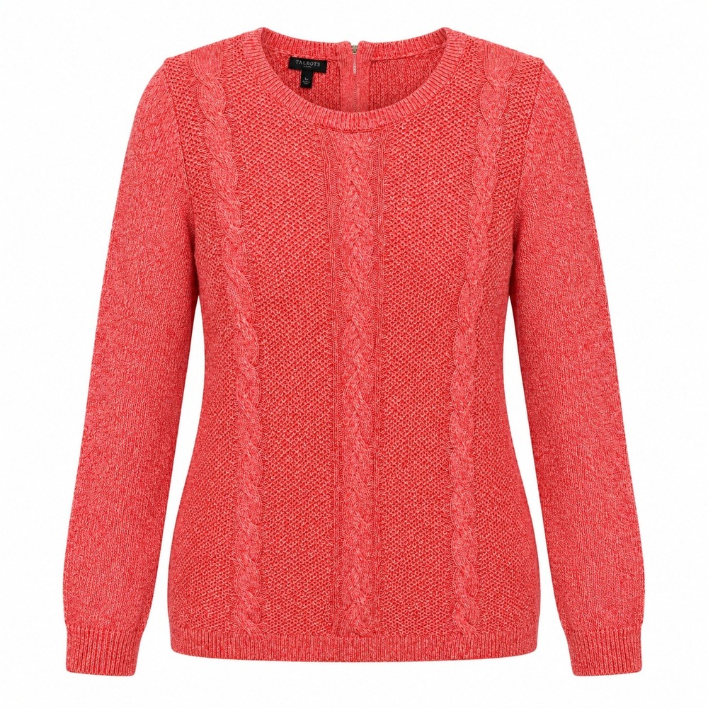 Talbots Preppy Grandmacore Cable Knit Sweater Women LP Coquette Coastal Grandma